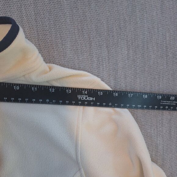 LL Bean Jacket Womens Medium Ivory Full Zip Lightweight Fleece Mock Neck Logo - Picture 14 of 16